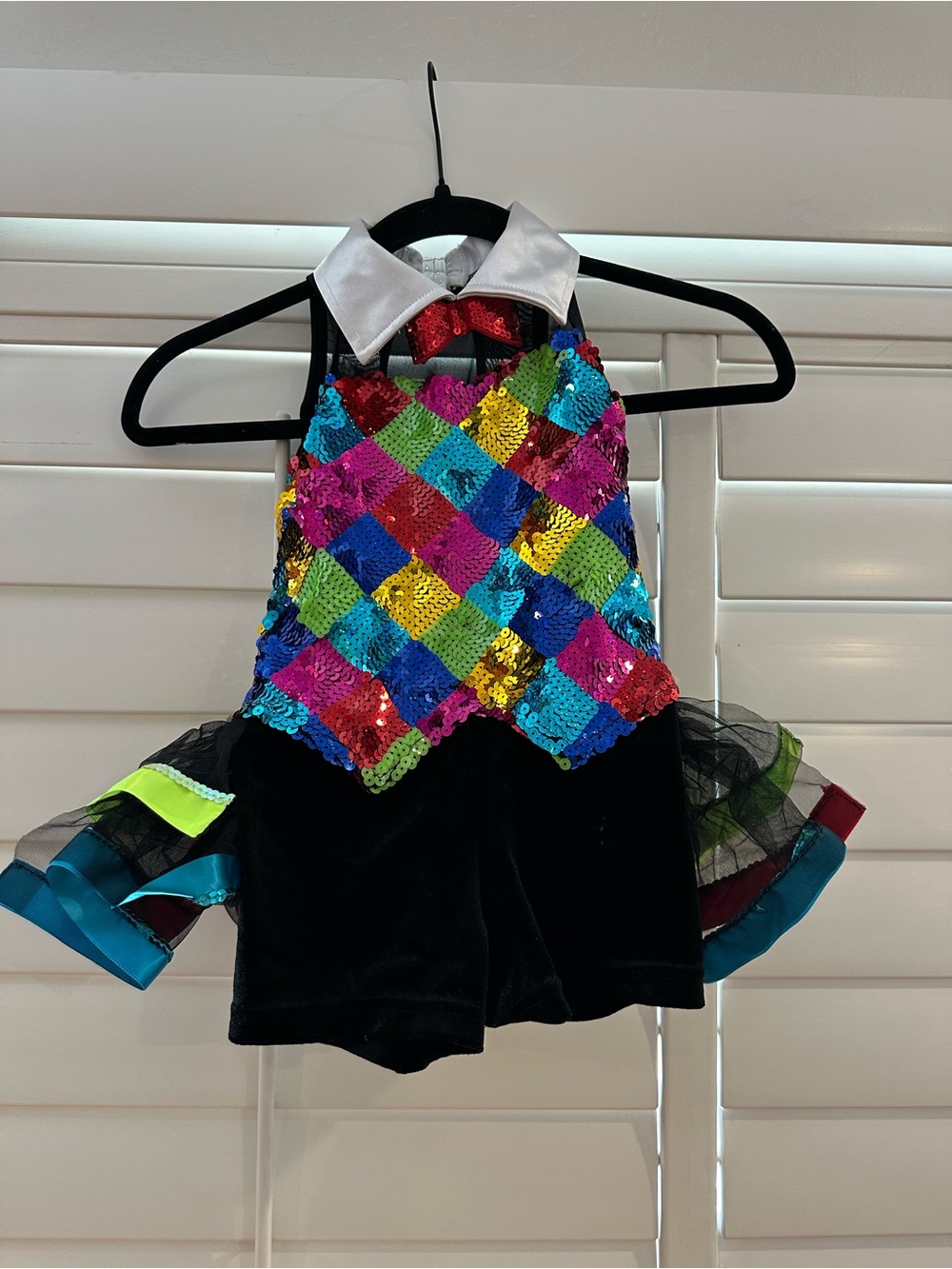 Source Unknown Multicolor Sequin Harlequin Dance Costume with White Collar